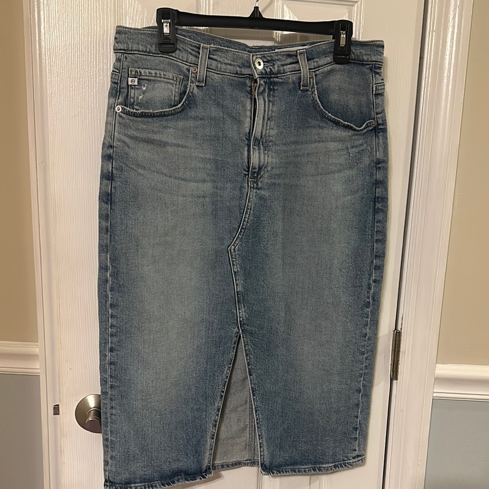 AG Alicia Denim Midi Skirt with Front Slit